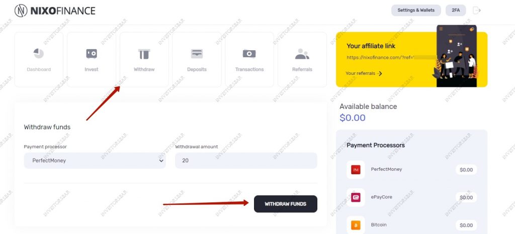 Nixofinance.com Withdraw Money